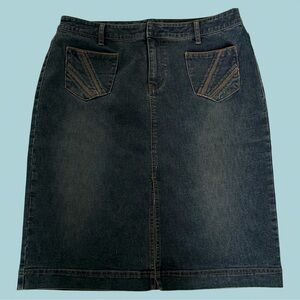 Venezia Jean Skirt Denim Front 70’s Style Pockets Midi